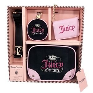 JUICY COUTURE Heritage Velour Crossbody Bag 4-Piece Set in Licorice NEW Gift Box